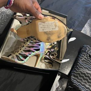 Rainbow heels same heels Nicki Minaj wore in rake it up video